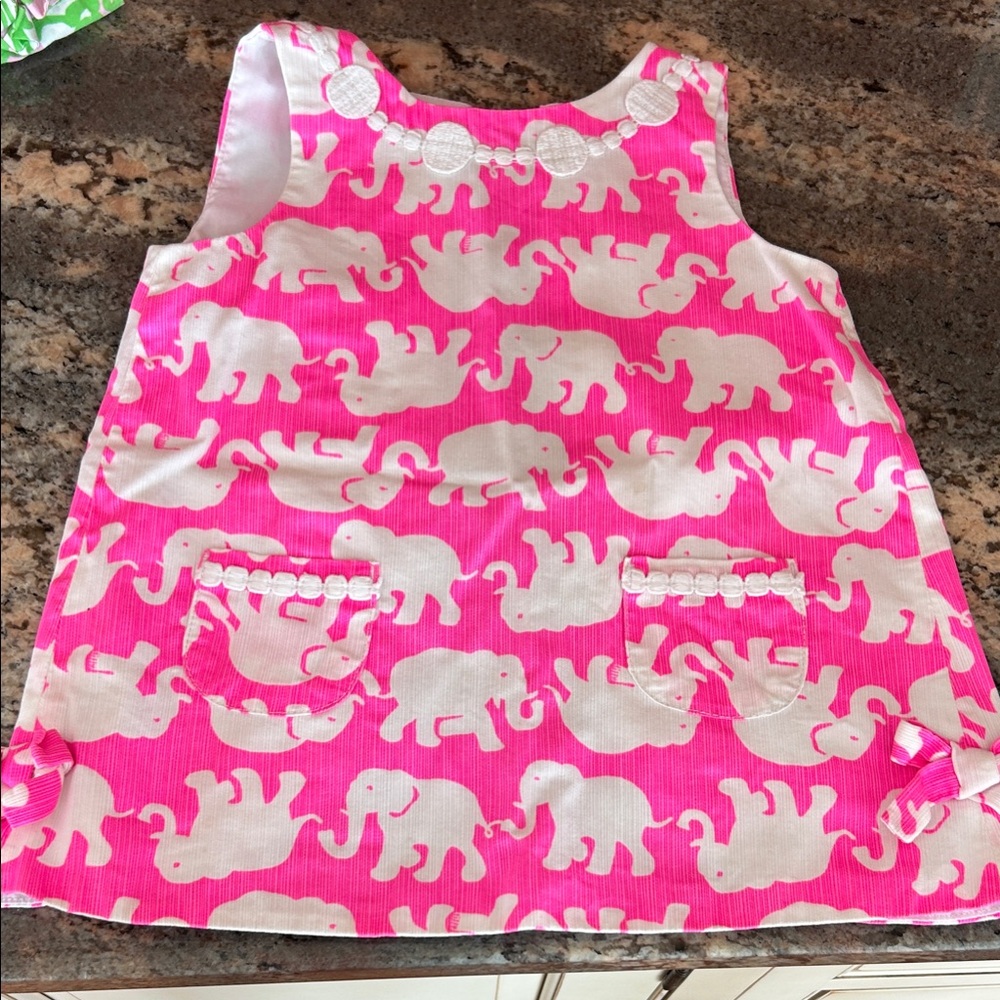 Lilly Pulitzer Pink and White Elephant Print Kids One Piece